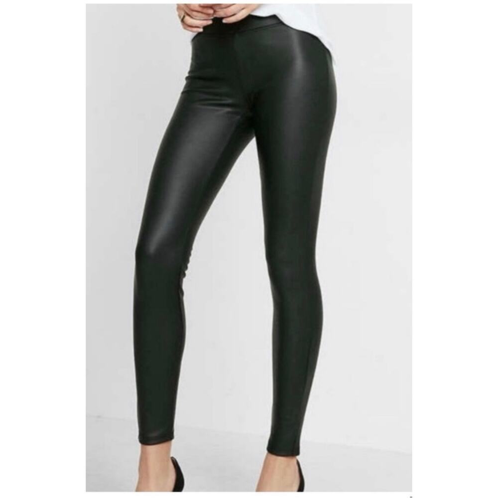 7 For All Mankind Faux Leather Coated Leggings High Rise Slim Fit Black Size S